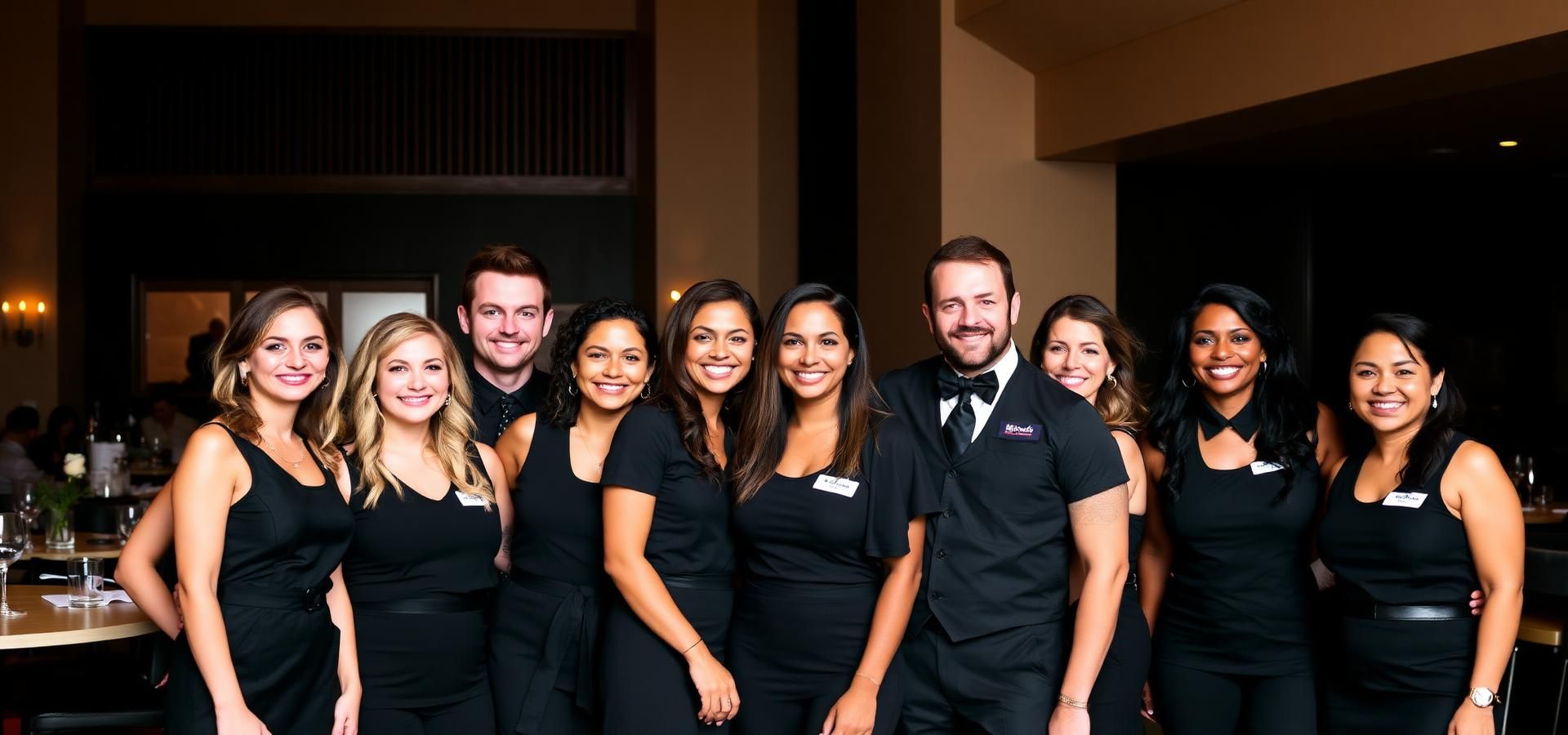 Bay Area Event Services team of bartenders and waitstaff in black uniforms